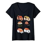 Mujer Sushi Gato Persa Gatito Cocina Japonesa Amante de los Camiseta Cuello V