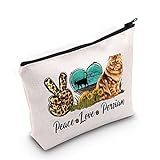 LEVLO Bolsa de maquillaje para gato persa para amantes de los gatos, regalo de paz amor persa maquillaje bolsa de cremallera para gato mamá, Peace Love Persa, Bolsa de cosméticos