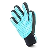FRETOD Pet Glove Grooming Tool - Double-Side with Furniture Hair Remover Mitt -Dog Cat Hair Deshedding Brush for Long & Short Fur - Bathing Massage Comb, Azul Claro