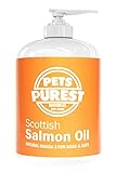 Pets Purest 100% Natural Premium Aceite de Salmón Escocés. Suplemento Barf Omega 3 6 y 9 para Perros, Gatos, Caballos, Hurones y Mascotas. Promueve la Salud del Piel, Las Articulaciones y el Cerebro
